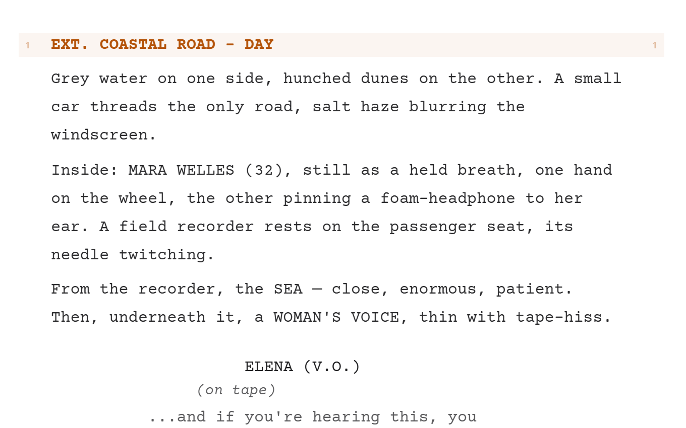 Screenplay editor with dramaturg chat open beside the page