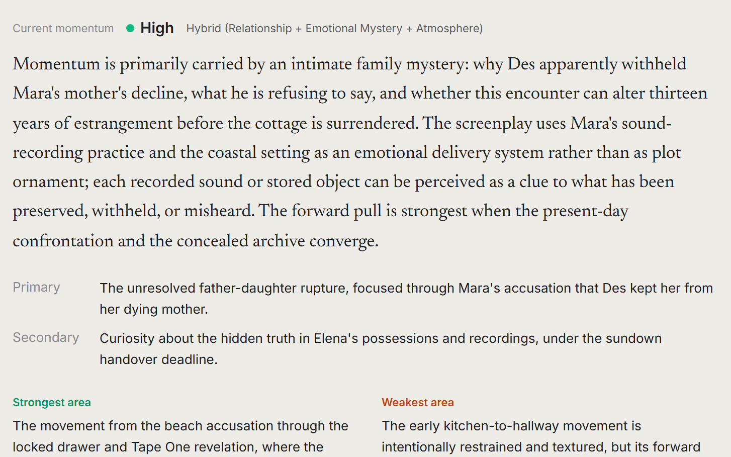 Momentum Analysis report mapping the script's narrative energy